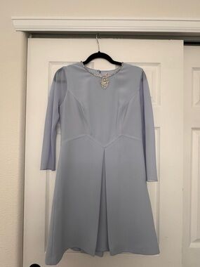 Ted Baker Light Blue Long-Sleeve A-Line Dress with Jewel Neck